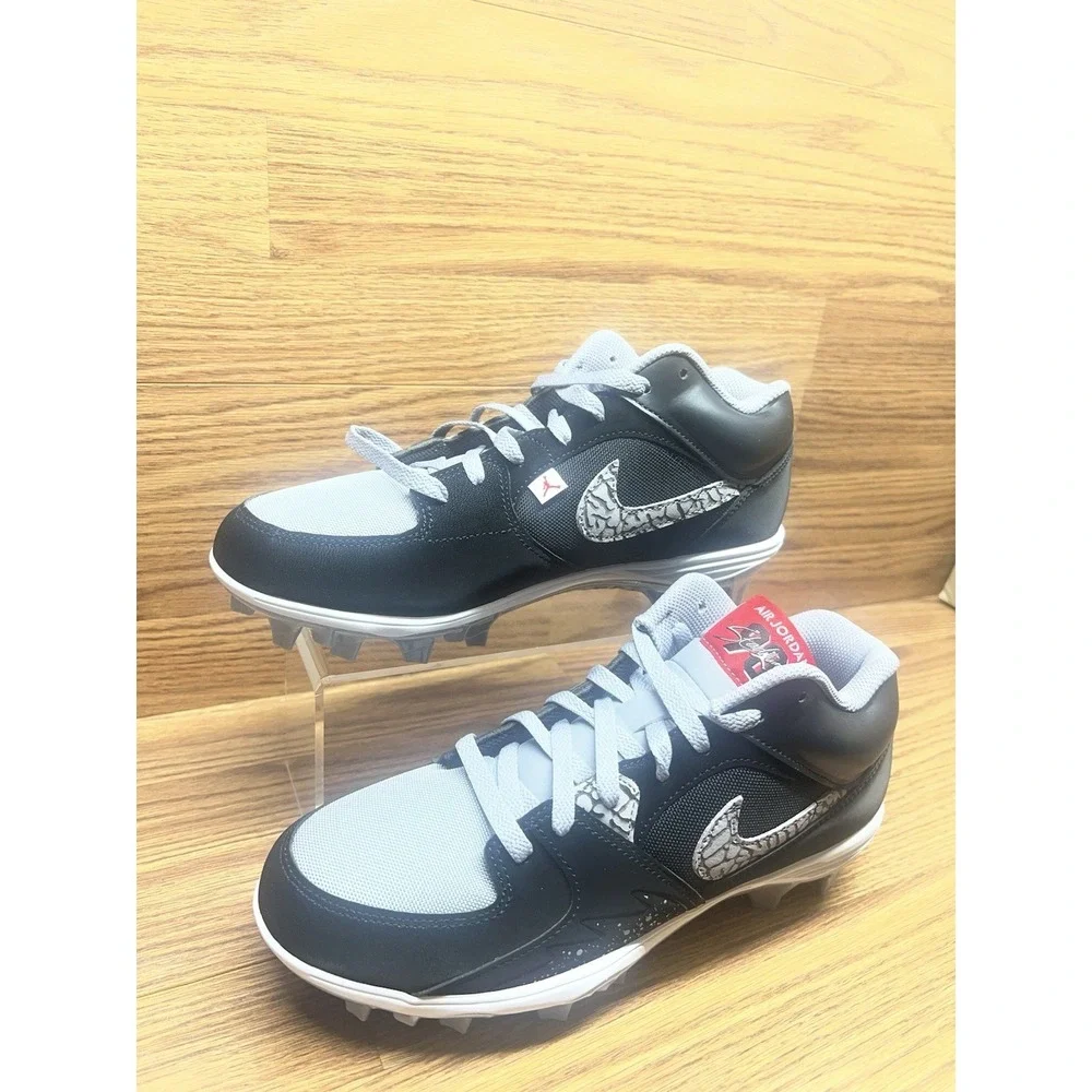 Men Air Jordan Stadium 90 Low TD Black Cement Football Cleats HQ0210-060 Sz 11.5